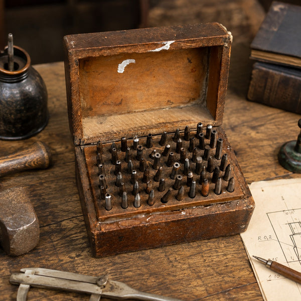 Ancien coffret de 60 rivoirs d'horlogerie en acier – Outillage d'horloger