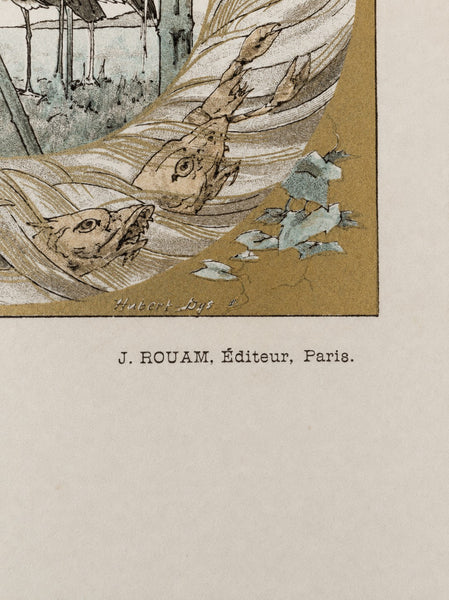 Lithographie ancienne « Fantaisies décoratives », planche 27, par Jules-Auguste Habert-Dys, 1886-1887