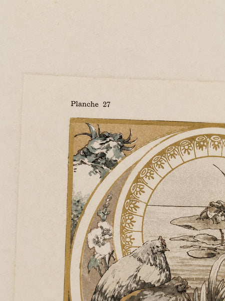 Lithographie ancienne « Fantaisies décoratives », planche 27, par Jules-Auguste Habert-Dys, 1886-1887