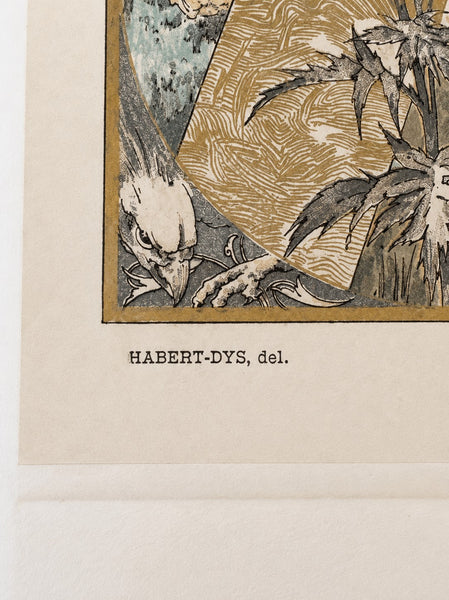 Lithographie ancienne « Fantaisies décoratives », planche 27, par Jules-Auguste Habert-Dys, 1886-1887