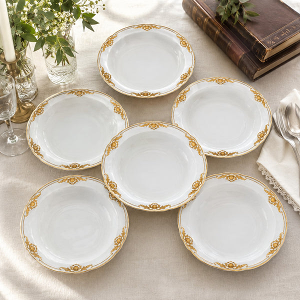 Lot de 6 assiettes creuses en porcelaine de Limoges Bernardaud modèle « Coquille » – Décor doré