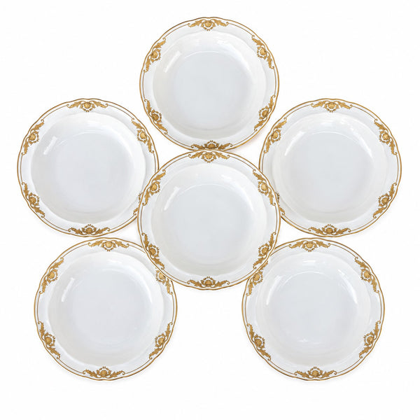 Lot de 6 assiettes creuses en porcelaine de Limoges Bernardaud modèle « Coquille » – Décor doré