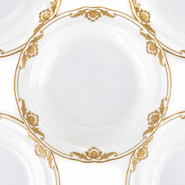 Lot de 6 assiettes creuses en porcelaine de Limoges Bernardaud modèle « Coquille » – Décor doré