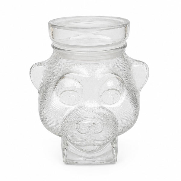 Bocal / pot à bonbons vintage en verre moulé en forme de tête d’ourson