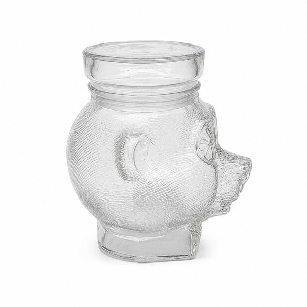 Bocal / pot à bonbons vintage en verre moulé en forme de tête d’ourson