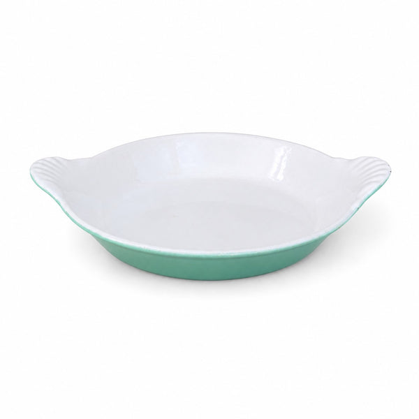 Plat à œufs ancien Le Creuset n°3 en fonte émaillée turquoise