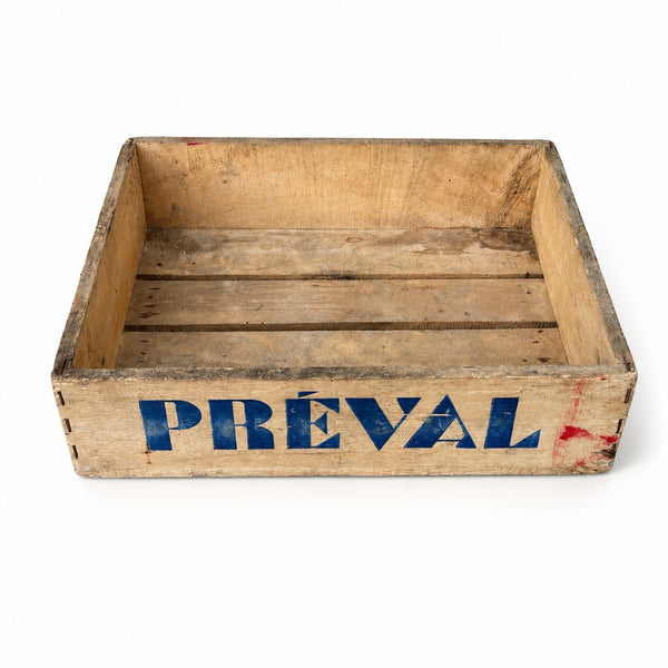 Petite caisse d'épicerie ancienne en bois PREVAL – Consigne 150 Fcs