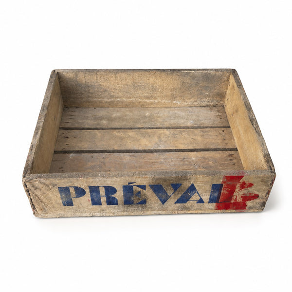 Petite caisse d'épicerie ancienne en bois PREVAL – Consigne 150 Fcs