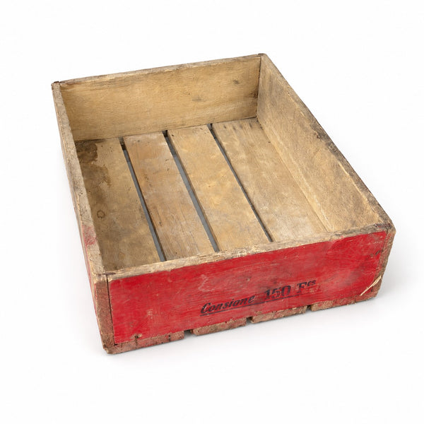 Petite caisse d'épicerie ancienne en bois PREVAL – Consigne 150 Fcs