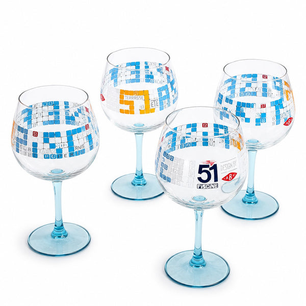 Lot de 4 verres à pied publicitaires Pastis 51 modèle « Piscine » – Édition moderne