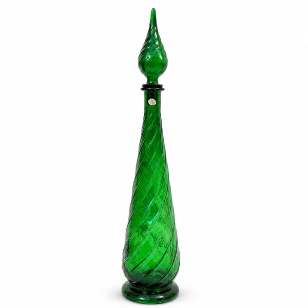 Grande carafe d’Empoli « Génie » 65 cm en verre vert émeraude torsadé