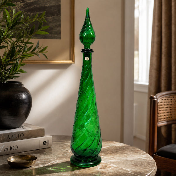 Grande carafe d’Empoli « Génie » 65 cm en verre vert émeraude torsadé