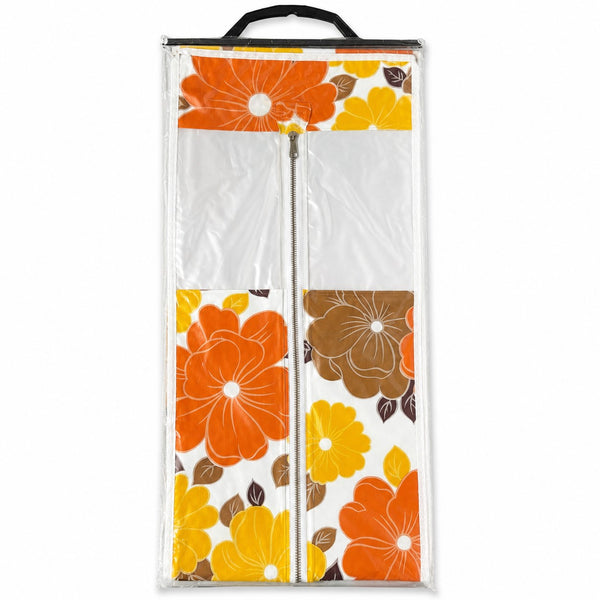 Housse plastique vintage 6 vêtements Prisunic à motifs floraux orange et jaune