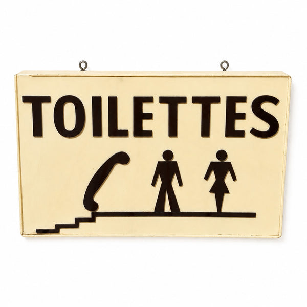 Enseigne vintage « TOILETTES » et téléphone double face à suspendre
