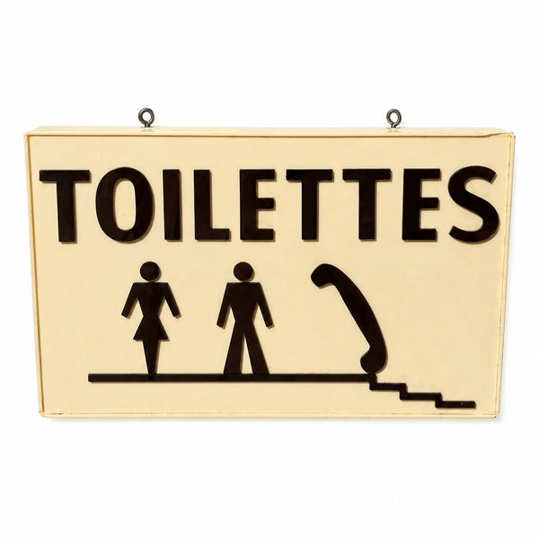 Enseigne vintage « TOILETTES » et téléphone double face à suspendre