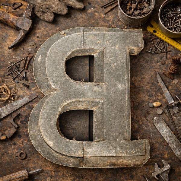 Ancienne lettre « B » en zinc peint – Enseigne de magasin début XXᵉ siècle – 30 cm