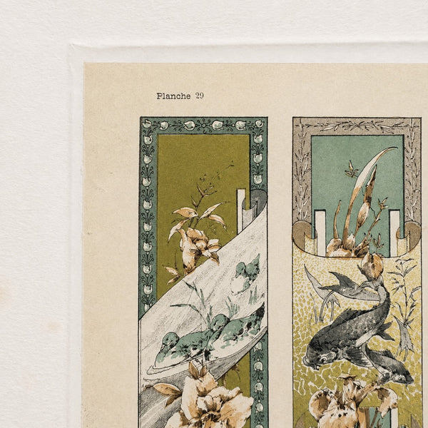 Lithographie ancienne « Fantaisies décoratives », planche 29, par Jules-Auguste Habert-Dys, 1886-1887