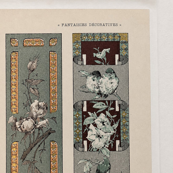Lithographie ancienne « Fantaisies décoratives », planche 29, par Jules-Auguste Habert-Dys, 1886-1887