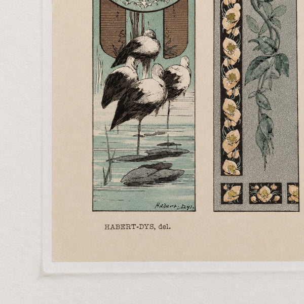 Lithographie ancienne « Fantaisies décoratives », planche 29, par Jules-Auguste Habert-Dys, 1886-1887