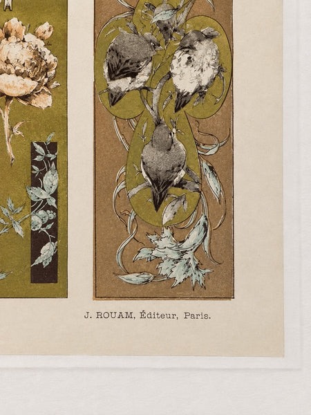 Lithographie ancienne « Fantaisies décoratives », planche 29, par Jules-Auguste Habert-Dys, 1886-1887