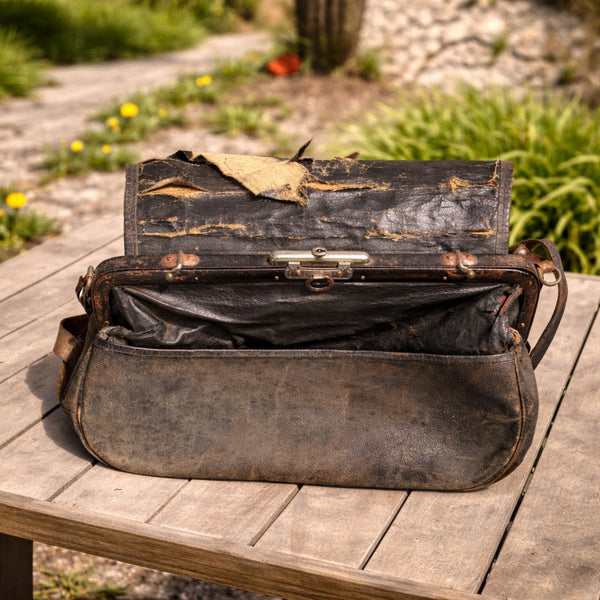 Ancienne sacoche de receveur en cuir