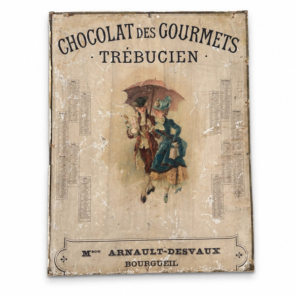 Affiche publicitaire calendrier 1895 sur carton « Chocolat des Gourmets – Trébucien » – Arnault-Desvaux – Bourgueil