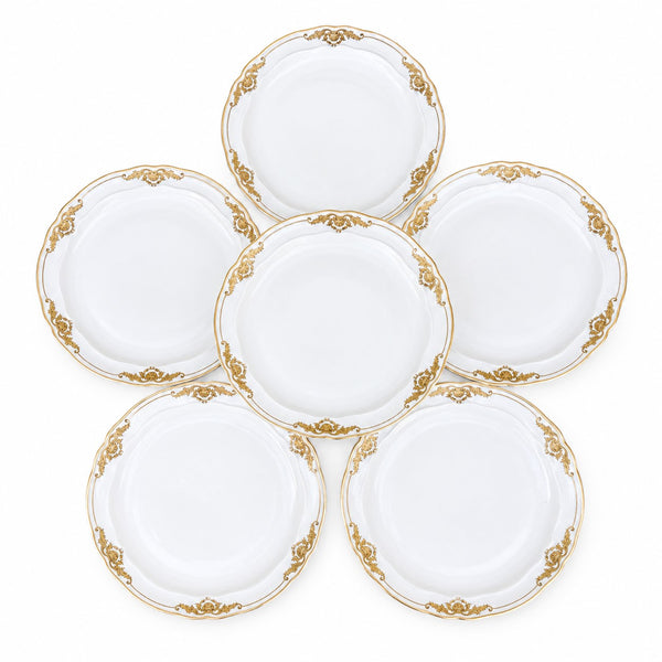 Lot de 6 assiettes plates en porcelaine de Limoges Bernardaud modèle « Coquille » à décor doré