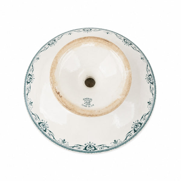 Ancien compotier sur pied Creil et Montereau modèle Amiral en terre de fer décor vert