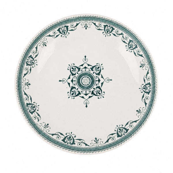 Ancien compotier sur pied Creil et Montereau modèle Amiral en terre de fer décor vert