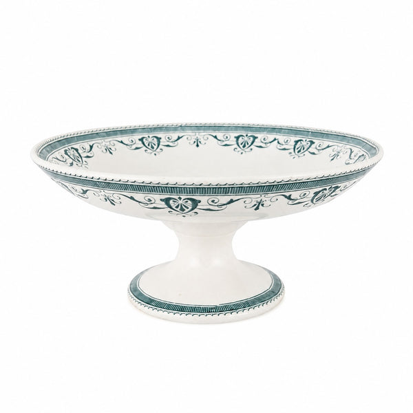Ancien compotier sur pied Creil et Montereau modèle Amiral en terre de fer décor vert