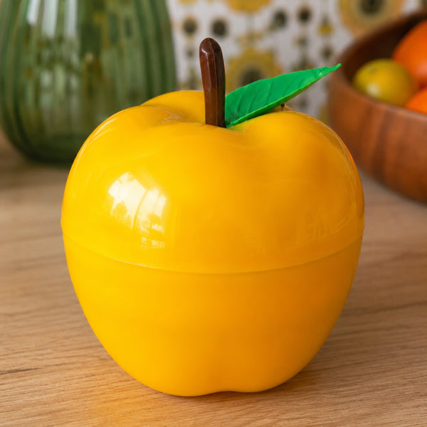 Seau à glaçons vintage en plastique jaune foncé en forme de pomme avec couvercle