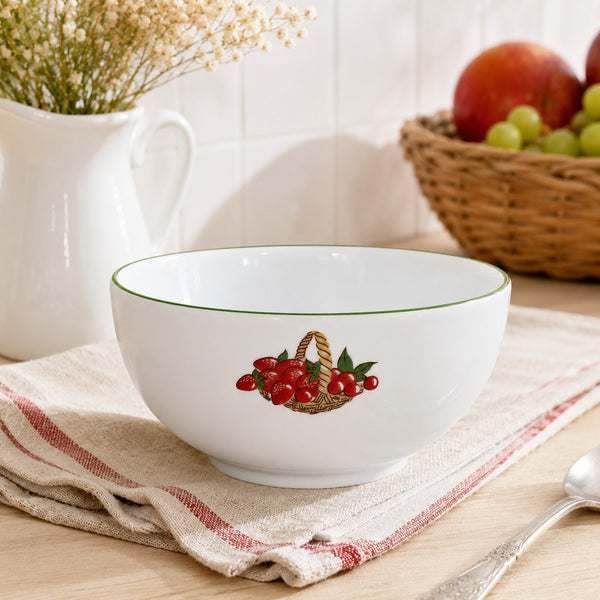 Ancien bol Guy Degrenne en porcelaine fine décor panier de fraises et cerises