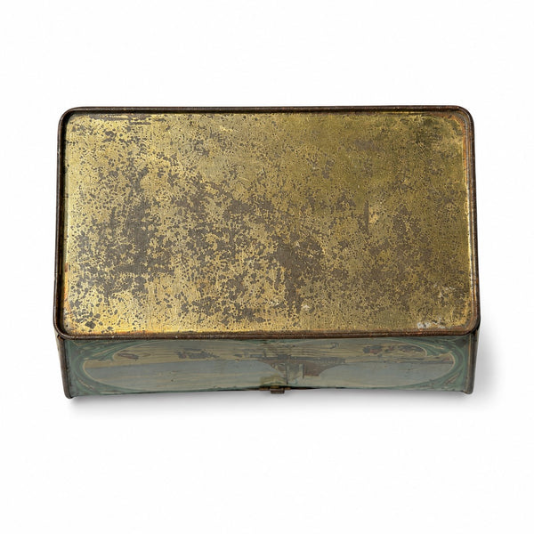 Boîte à biscuits ancienne en tôle lithographiée à décor de pêche et scènes maritimes – Début XXe siècle