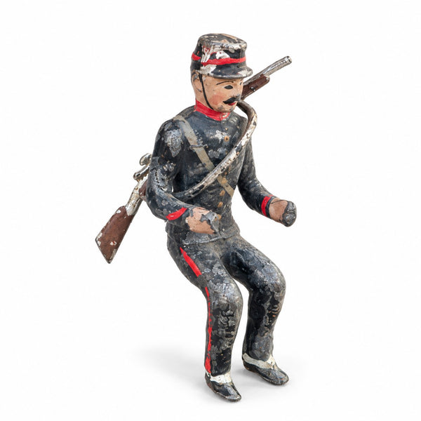 Figurine ancienne soldat d’artillerie à cheval assis avec fusil CBG Mignot – 3e grandeur