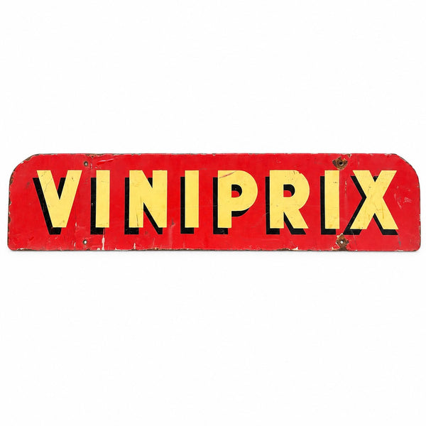 Plaque publicitaire ancienne VINIPRIX en tôle peinte – 77 cm × 17 cm