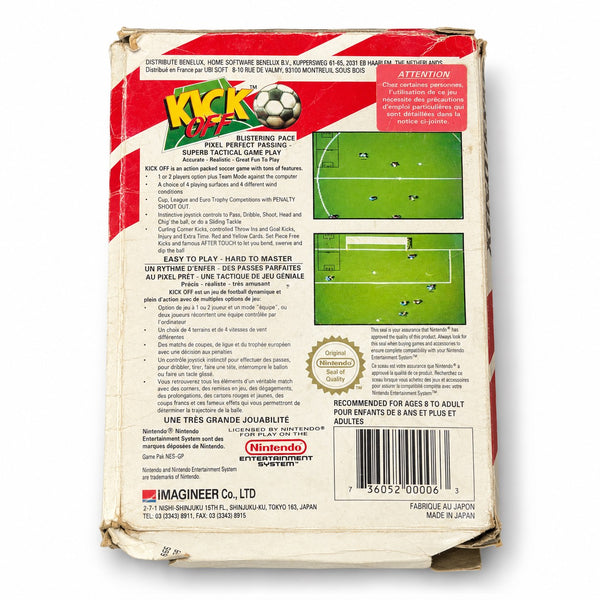 Jeu vidéo ancien Nintendo NES Kick Off – 1985 – avec boîte d’origine, sans notice