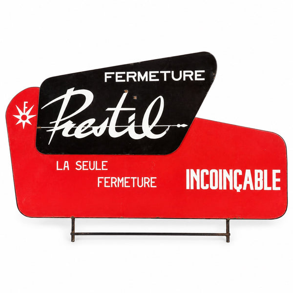 Ancienne enseigne de présentoir de mercerie « Fermeture Prestil »