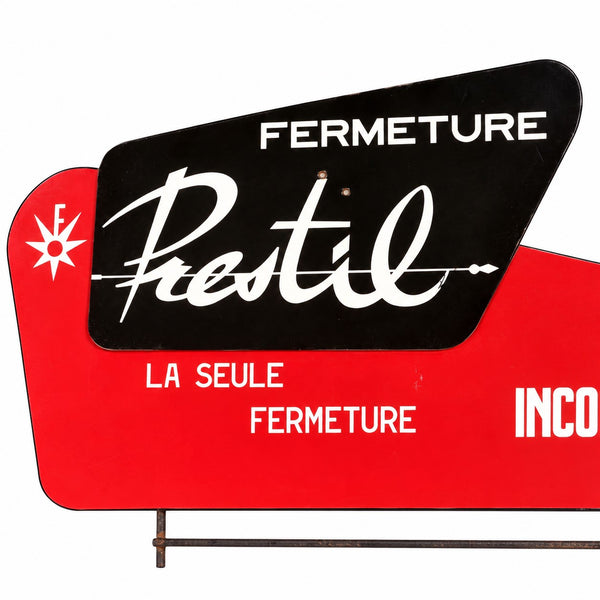 Ancienne enseigne de présentoir de mercerie « Fermeture Prestil »