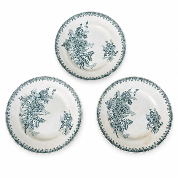 Lot de 3 assiettes semi-creuses anciennes en terre de fer Saint-Amand modèle Margot