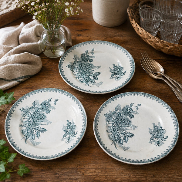 Lot de 3 assiettes semi-creuses anciennes en terre de fer Saint-Amand modèle Margot