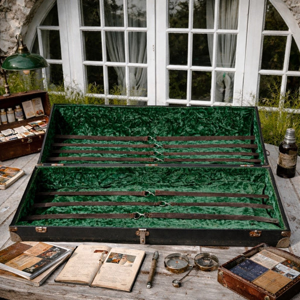 Malle ancienne de représentant Malles Doyon – valise noire de commerce
