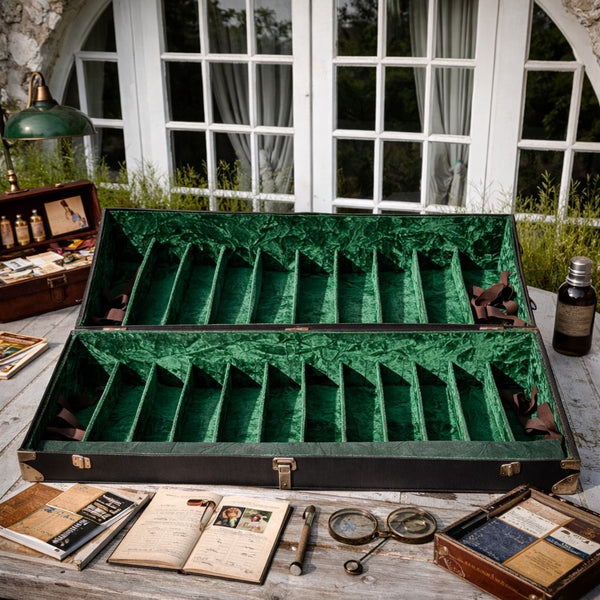 Malle ancienne de représentant Malles Doyon – valise noire de commerce