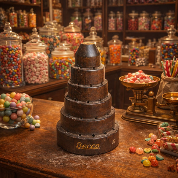 Présentoir ancien à sucettes Becco en bois – 48 emplacements – Confiserie / Boulangerie