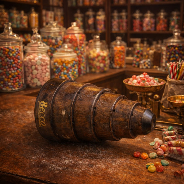 Présentoir ancien à sucettes Becco en bois – 48 emplacements – Confiserie / Boulangerie