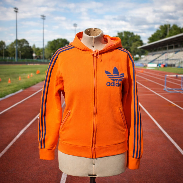 Veste à capuche vintage Adidas – Orange – Taille S (168) – Modèle 70s/80s