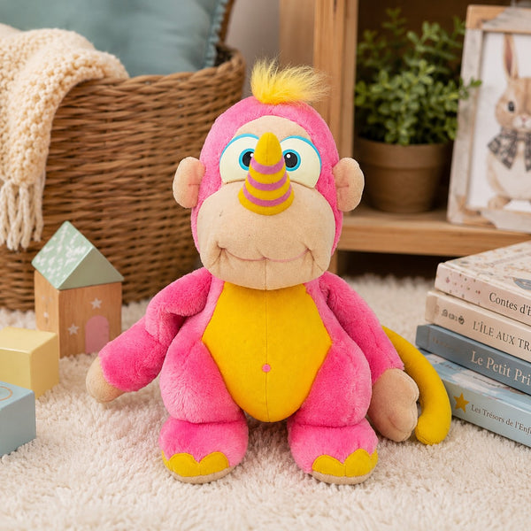 Peluche vintage Disney Les Wuzzles Rhinosinge (Rhinokey) 30 cm rose et jaune