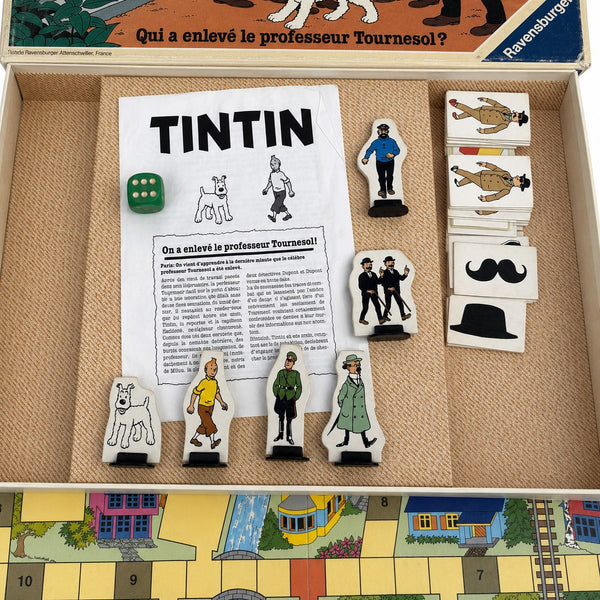 Ancien jeu d'enquête Tintin « Qui a enlevé le professeur Tournesol ? » Ravensburger – Jeu complet avec figurines et accessoires