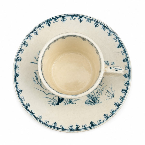 Ancienne tasse de dinette avec sa soucoupe en faïence modèle Mésange – Lunéville