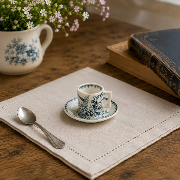 Ancienne tasse de dinette avec sa soucoupe en faïence modèle Mésange – Lunéville