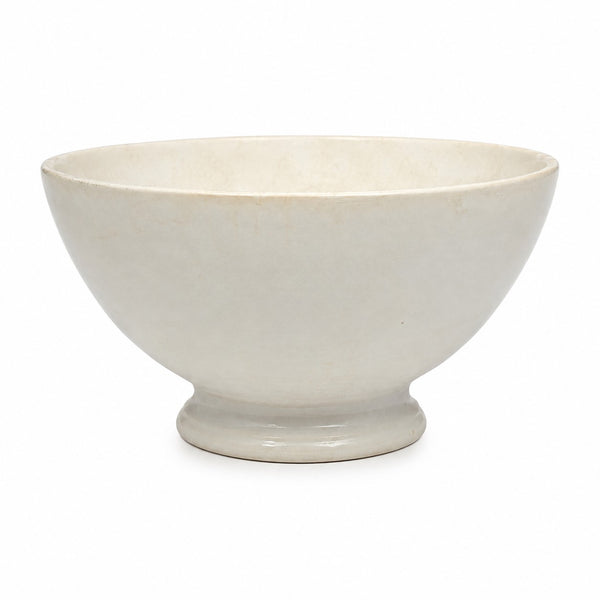 Ancien grand bol à soupe en faïence blanche émaillée sur piédouche – Style bistrot ou campagne française